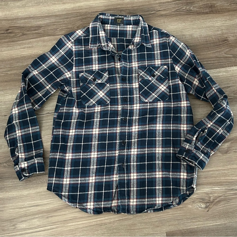 Pop England Blue Turquoise Cotton Flannel Button Up Men Size Large